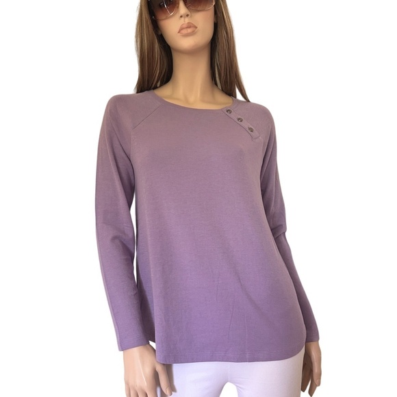J. Jill Cotton Top Tank Tee Sweater Raglan Long Sleeve Lavender Relaxed Fit XS-S - Picture 3 of 14